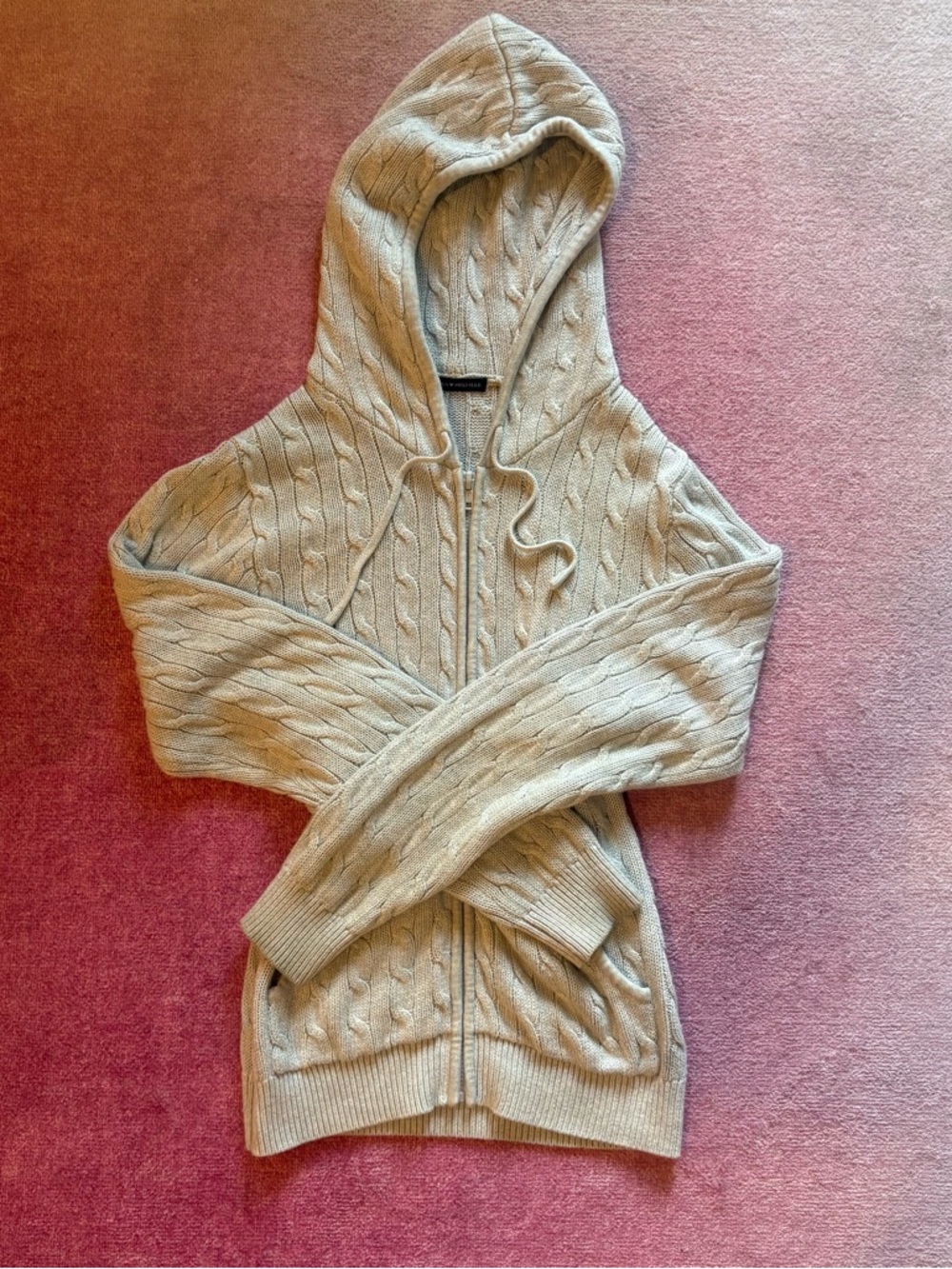 brandy melville light gray cable knit zip up hoodie